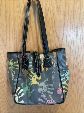 Dooney & Bourke Black Tote with Multicolor Handprint Motif